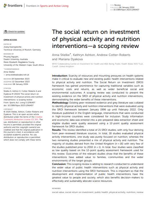 The Social Return on Investment of Physical Activity and Nutrition Interventions - a Scoping Review